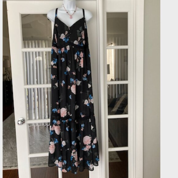 Torrid Black Pink Floral Slip Strap Ruffled Hem Maxi Dress  3 - Picture 2 of 16
